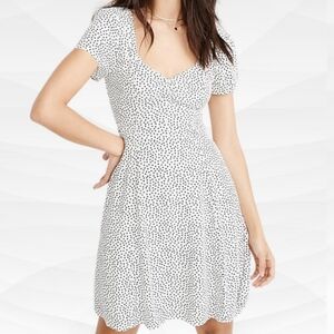 ❌Abercrombie & Fitch Polka Dot Tea Dress White Black Ruched V-Neck XS